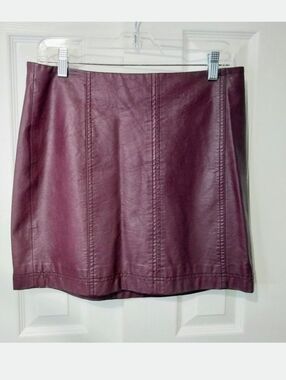 Free People Burgundy Leather‎ Mini Skirt, Size 12